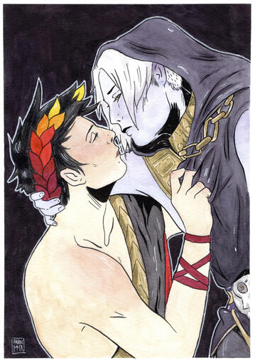 Thanatos and Zagreus Hades fanart - watercolour, ink