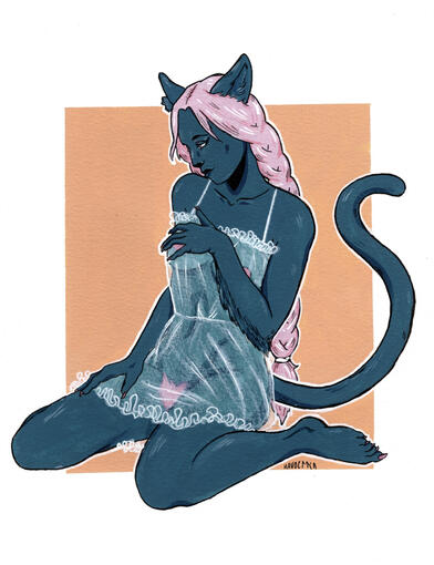 Cult Cat - gouache, ink, pencil - BentArt 2023 youth award winner