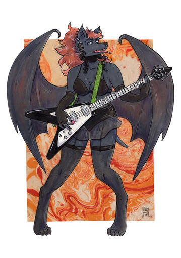 Batty - watercolour, gouache, marbled paper