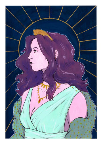 Mulberry Nymph - gouache, watercolour, pencil, gold leaf, ink