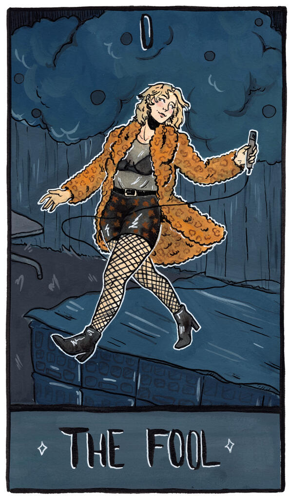 0 THE FOOL, watercolour, gouache, pencil