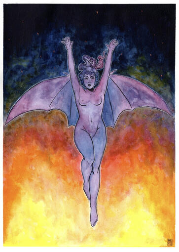 interpretation of the Bat Woman (Albert Joseph Pénot, 1890) - watercolour