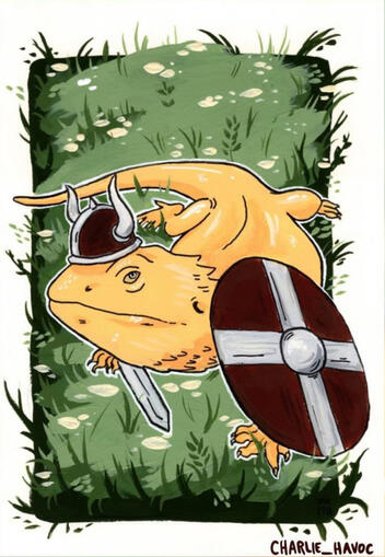 Lizard Warrior, gouache