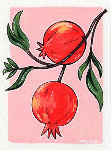 Pomegranates - Acrylic paint marker, gouache