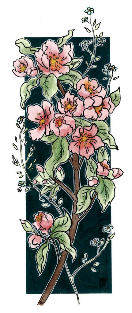 Commissioned wedding invitation, watercolour, pencil, gouache